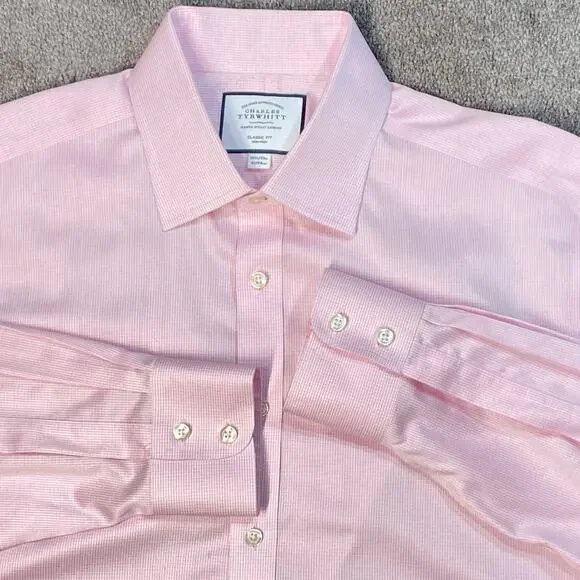2 Chales Tyrwhitt Large Classic Fit Shirts Pink Patterned & Blue Oxford Cloth - Picture 12 of 16